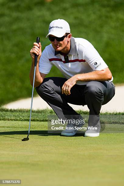 Justin Roselines up his putt on the 10th green during the final round of the Quicken Loans National at Congressional Country Club in Bethesda, MD.