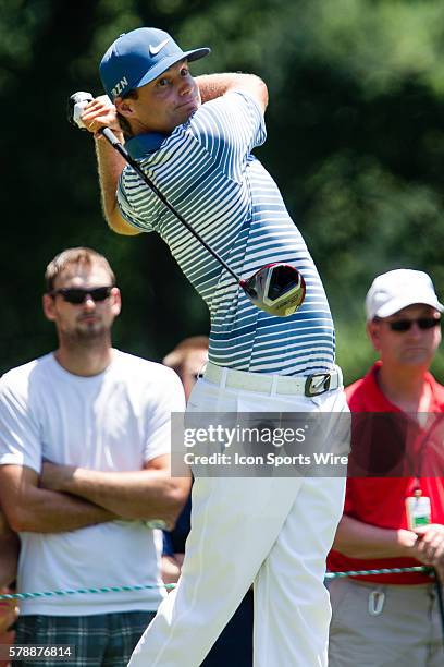 Nick Watney tees off from the 4th during the final round of the Quicken Loans National at Congressional Country Club in Bethesda, MD.