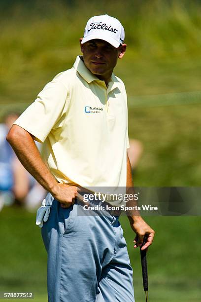 Bill Haas waits to putt on 10 during the final round of the Quicken Loans National at Congressional Country Club in Bethesda, MD.