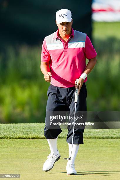 Freddie Jacobson on the 18th green during the final round of the Quicken Loans National at Congressional Country Club in Bethesda, MD.