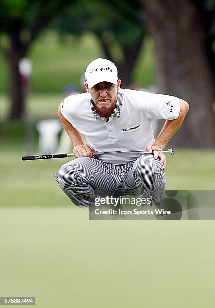 Jimmy Walker lines up his putt on during the third round of the Crowne Plaza Invitational at Colonial played in Fort Worth, TX.