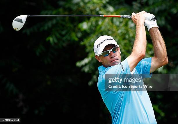 Brian Davis tee's off on during the third round of the Crowne Plaza Invitational at Colonial played in Fort Worth, TX.