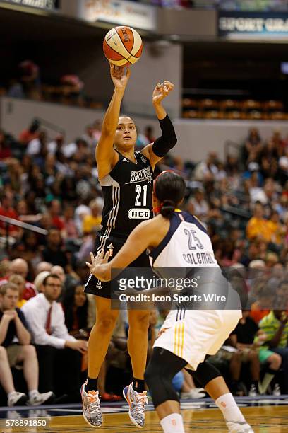 San Antonio Stars guard Kayla McBride with the jump shot over Indiana Fever guard Marissa Coleman during the game between the San Antonio Start at...