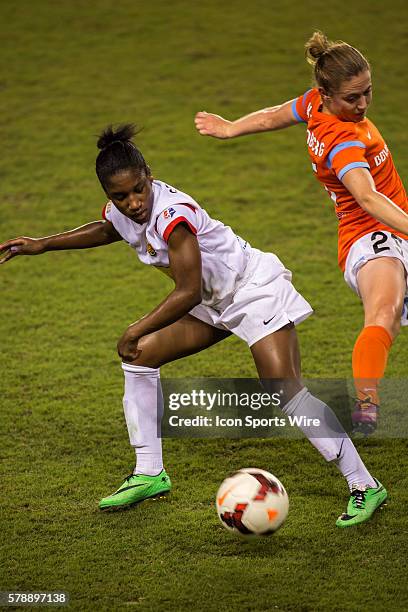 Western New York Flash forward Jasmyne Spencer during the MWSL Western New York Flash vs Houston Dash soccer match at BBVA Compass Stadium in...