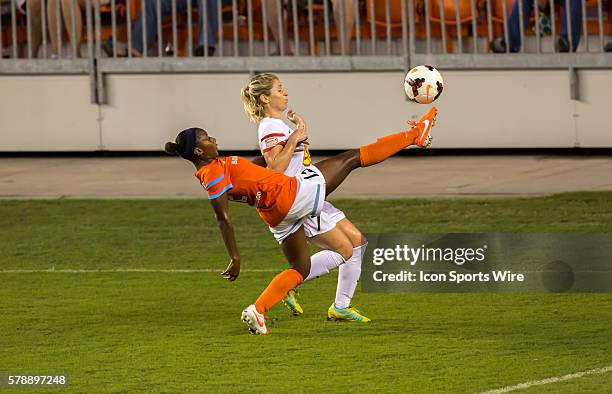 Houston Dash forward Lindsay Elston and Western New York Flash midfielder McCall Zerboni during the MWSL Western New York Flash vs Houston Dash...