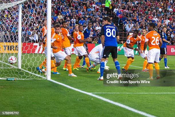 An indirect kick, after Houston Dynamo goalkeeper Tally Hall picked up the ball on a defensive pass back, off the boot of San Jose Earthquakes...