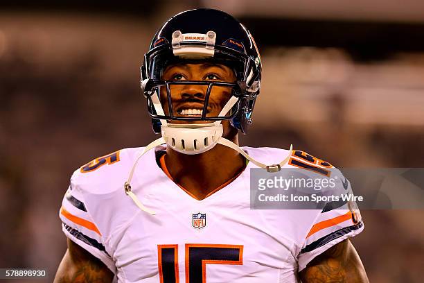 Chicago Bears wide receiver Brandon Marshall prior to the game between the New York Jets and the Chicago Bears played at MetLife Stadium in East...