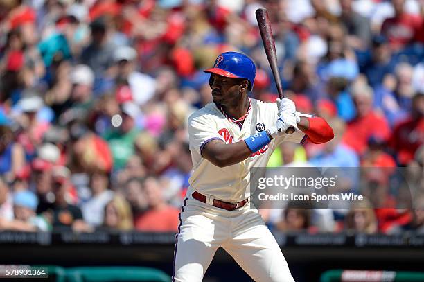 Philadelphia Phillies left fielder Domonic Brown in a game between the Los Angeles Dodgers and the Philadelphia Phillies at Citizens Bank Park in...