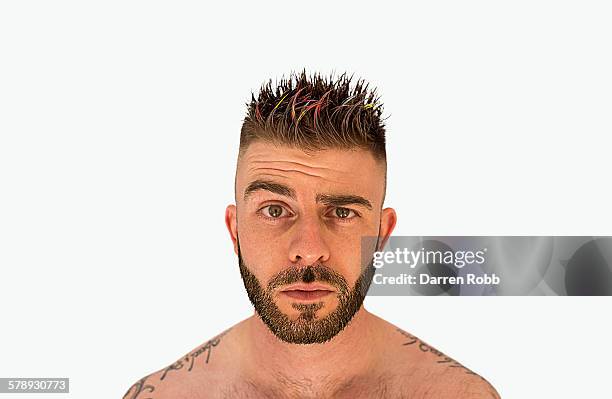 man with multi-coloured hair - spiky hair stock-fotos und bilder