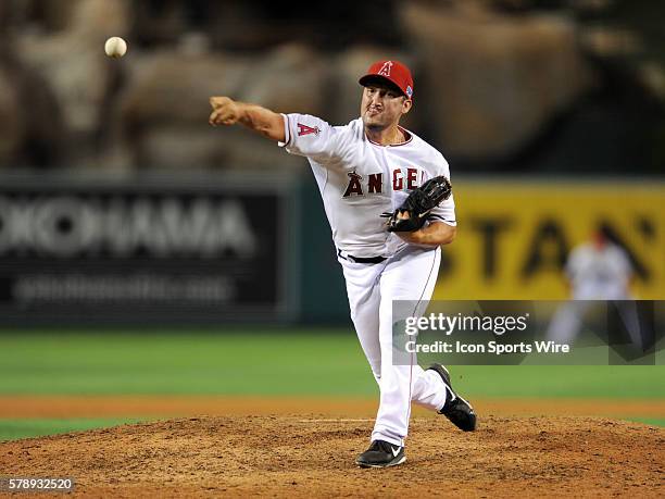 Los Angeles Angels of Anaheim pitcher Houston Street in action during game one of the ALDS against the Kansas City Royals played at Angel Stadium of...