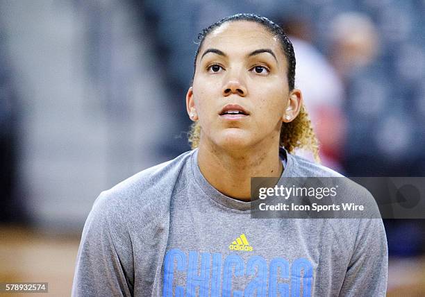 Chicago's Courtney Clements in pregame warmups in Atlanta Dream 81-79 victory over the Chicago Sky at McCamish Pavilion in Atlanta, GA.