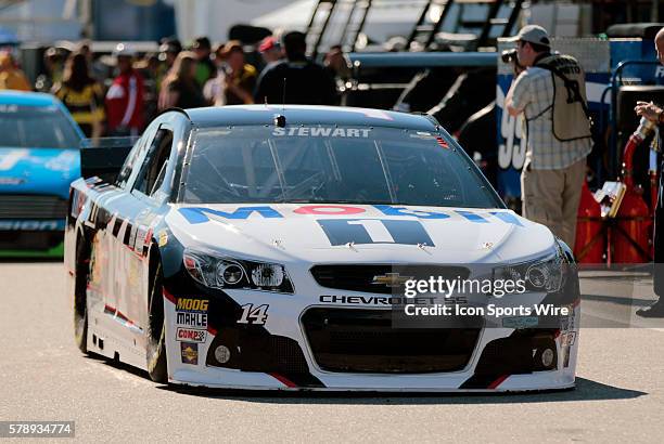 Sprint Cup Series Tony Stewart driver of the Mobil 1 Chevrolet during practice for Camping World RV Sales 301 at New Hampshire Motor Speedway in...