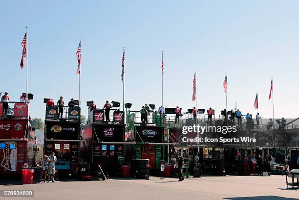 Teams monitor their racers during practice for Camping World RV Sales 301 at New Hampshire Motor Speedway in Loudon, NH.