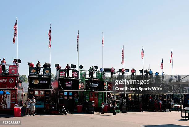 Teams monitor their racers during practice for Camping World RV Sales 301 at New Hampshire Motor Speedway in Loudon, NH.
