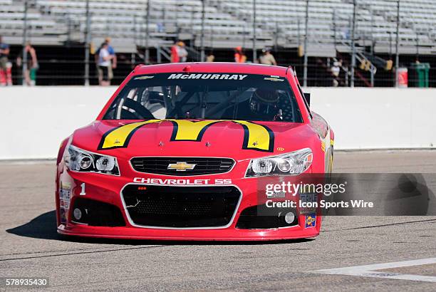 Sprint Cup Series Jamie McMurray driver of the McDonald's Chevrolet during practice for Camping World RV Sales 301 at New Hampshire Motor Speedway in...