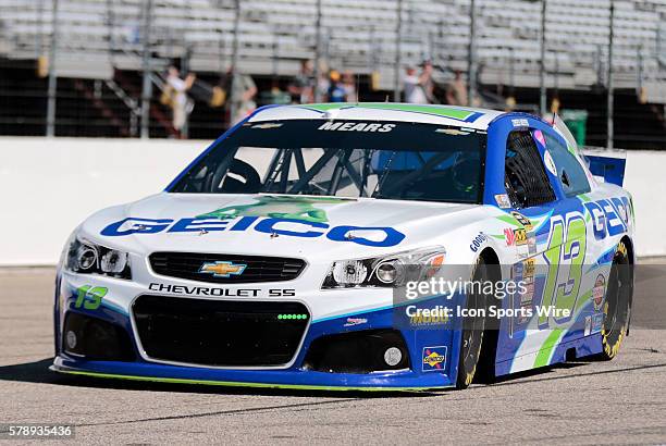Sprint Cup Series Casey Mears driver of the No. 13 GEICO Chevrolet SS Chevrolet during practice for Camping World RV Sales 301 at New Hampshire Motor...