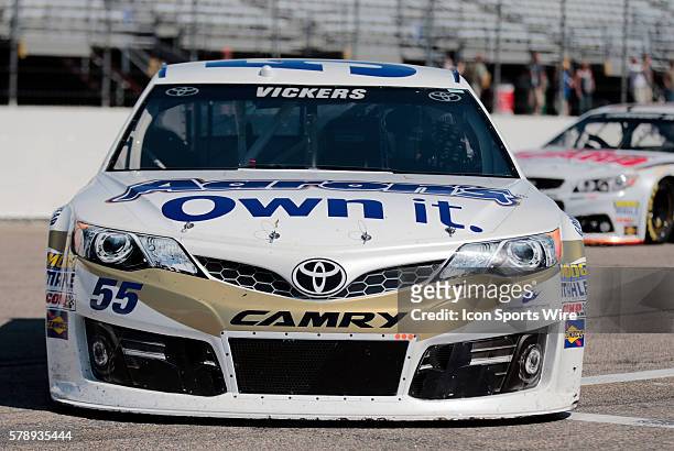 Sprint Cup Series Brian Vickers driver of the Aaron's Dream Machine Toyota during practice for Camping World RV Sales 301 at New Hampshire Motor...