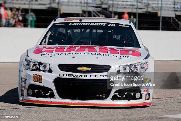 Sprint Cup Series Dale Earnhardt Jr driver of the National Guard Chevrolet during practice for Camping World RV Sales 301 at New Hampshire Motor...