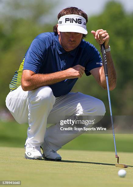 Bubba Watson looking at his putt during the Second Round of the Memorial Tournament presented by Nationwide Insurance held at the Muirfield Village...