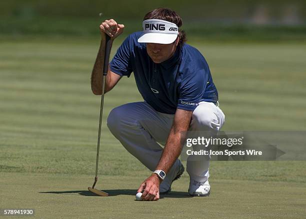 Bubba Watson placing the on the green during the Second Round of the Memorial Tournament presented by Nationwide Insurance held at the Muirfield...