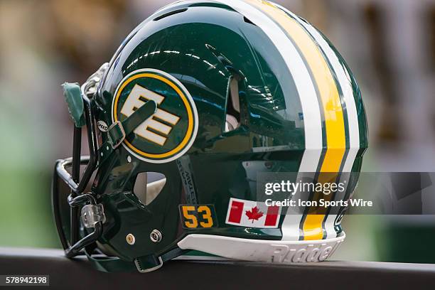 July 2014 An Eskimos helmet during the Eskimos vs Bombers game at the Investors Group Field in Winnipeg MB.