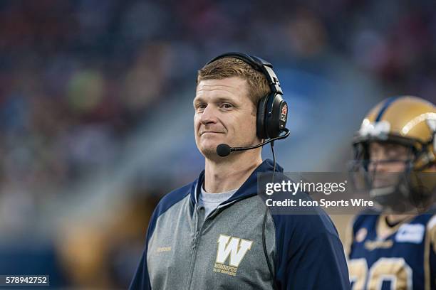 July 2014 Blue Bombers head coach Mike O'Shea during the Eskimos vs Bombers game at the Investors Group Field in Winnipeg MB.