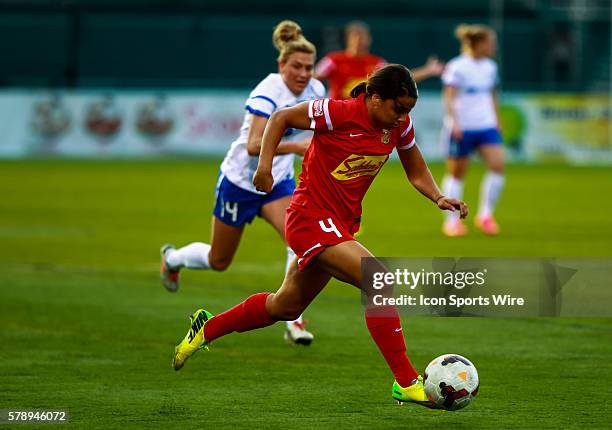 Western NY Flash forward Samantha Kerr during a soccer match between the Western NY Flash and FC Kansas City at Sahlen's Stadium in Rochester, NY.