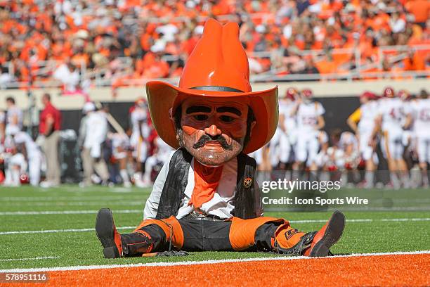 Oklahoma State Cowboys mascot Pistol Pete during the NCAA Big 12 football game between the Iowa State Cyclones and the Oklahoma State Cowboys at...