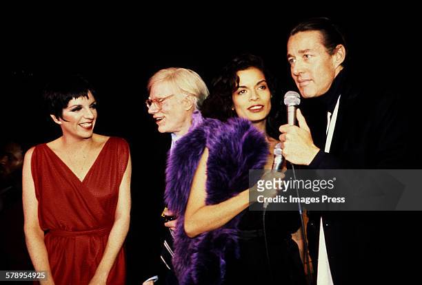 1970s: Liza Minnelli, Andy Warhol, Bianca Jagger and Halston circa 1970s in New York City.