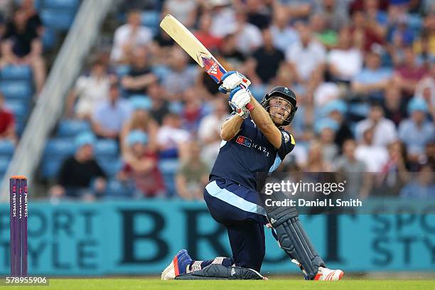 David Willey of Yorkshire bats during the NatWest T20 Blast match between Yorkshire Vikings and Nothamptonshire Steelbacks at Headingley on July 22,...