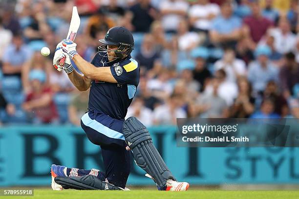 David Willey of Yorkshire bats during the NatWest T20 Blast match between Yorkshire Vikings and Nothamptonshire Steelbacks at Headingley on July 22,...