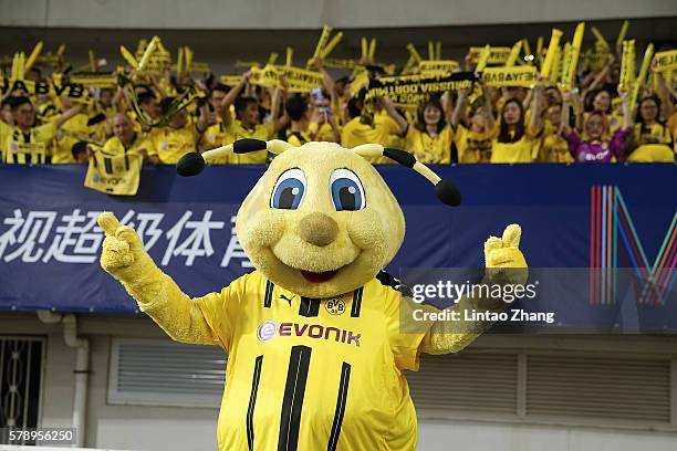 Mascot Emma in front of the chinese fans of Borussia Dortmund during the International Champions Cup match between Manchester United and Borussia...
