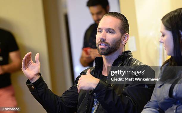 Host Nick Groff and ghost hunter Katrina Weidman attend Comic-Con International 2016 Destination America's "Supernatural" press conference at Hilton...