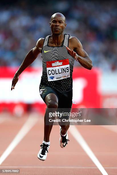 Kim Collins of St Kitts and Nevis in action during his 100m heat on Day One of the Muller Anniversary Games at The Stadium - Queen Elizabeth Olympic...