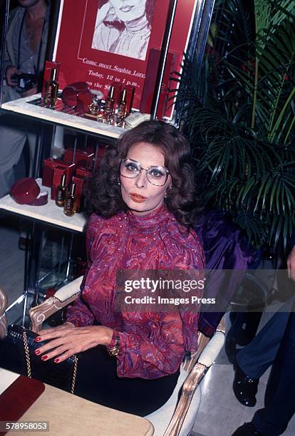 Sophia Loren launches perfume 'Sophia' at Lord & Taylor circa 1980 in New York City.