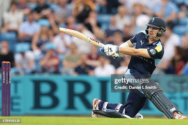 Travis Head of Yorkshire bats during the NatWest T20 Blast match between Yorkshire Vikings and Nothamptonshire Steelbacks at Headingley on July 22,...