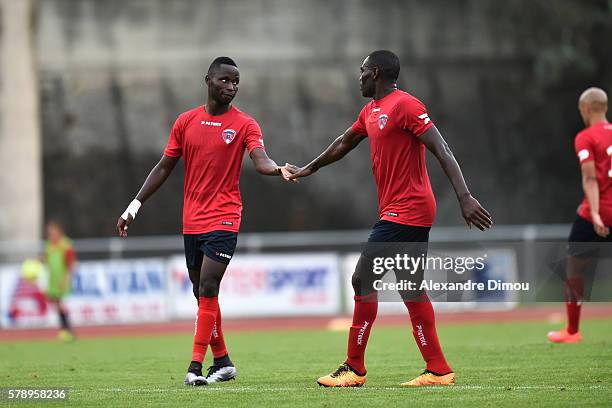 Joseph Lopy and Mamadou Thiam of Clermont during the Pre season friendly match between Montpellier Herault Sc and Clermont Foot on July 22, 2016 in...