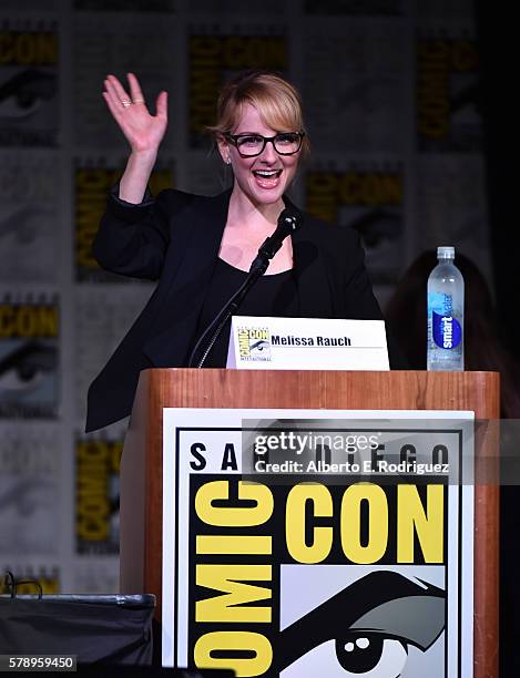 Actress Melissa Rauch attends the Inside "The Big Bang Theory" Writers' Room during Comic-Con International 2016 at San Diego Convention Center on...