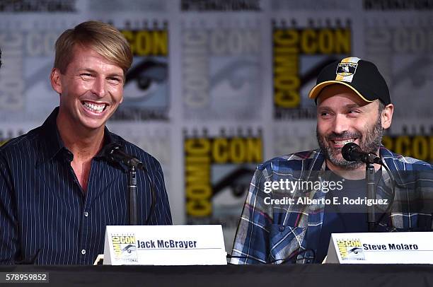 Actor Jack McBrayer and writer/producer Steven Molaro attend the Inside "The Big Bang Theory" Writers' Room during Comic-Con International 2016 at...