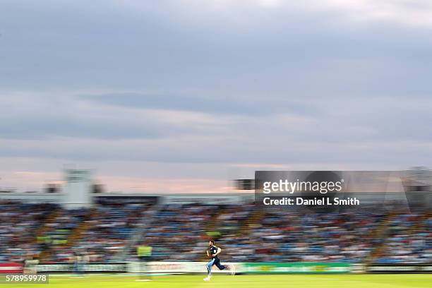 Liam Plunkett of Yorkshire bowls during the NatWest T20 Blast match between Yorkshire Vikings and Nothamptonshire Steelbacks at Headingley on July...