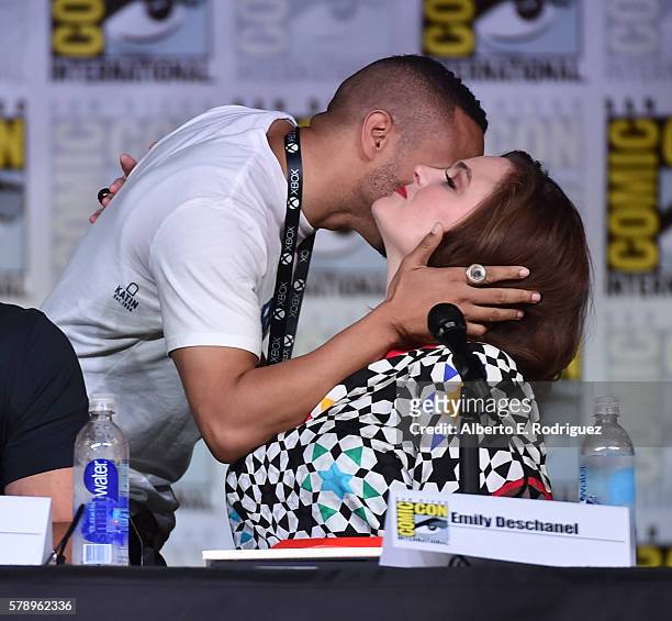 Actors Eugene Byrd and Emily Deschanel attend the "Bones" panel during Comic-Con International 2016 at San Diego Convention Center on July 22, 2016...