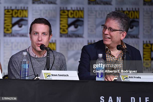 Writer David Goetsch and writer/producer Bill Prady attend the Inside "The Big Bang Theory" Writers' Room during Comic-Con International 2016 at San...