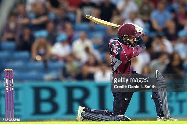 Graeme White of Northampton bats during the NatWest T20 Blast match between Yorkshire Vikings and Nothamptonshire Steelbacks at Headingley on July...