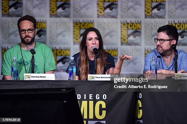 Writer Jeremy Howe, writer/producer Tara Hernandez and writer Anthony Del Broccolo attend the Inside "The Big Bang Theory" Writers' Room during...