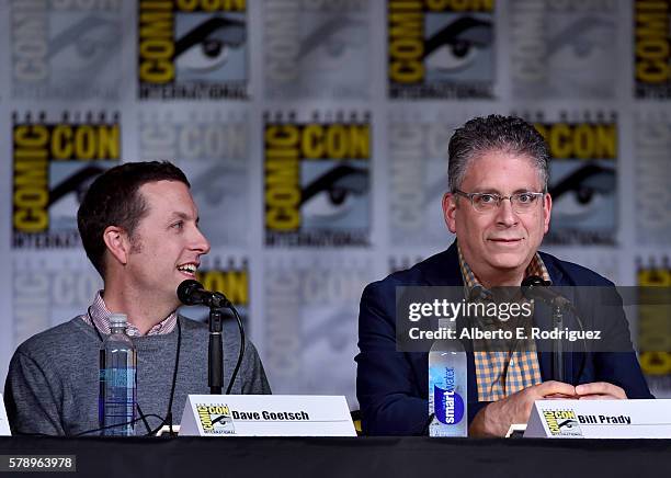 Writers David Goetsch and Bill Prady attend the Inside "The Big Bang Theory" Writers' Room during Comic-Con International 2016 at San Diego...