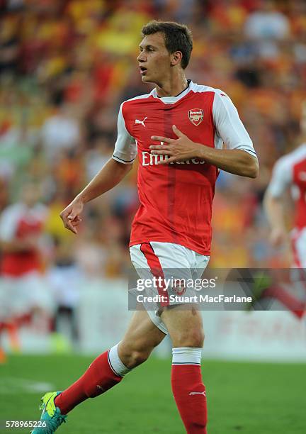 Krystian Bielik of Arsenal during a pre season friendly between RC Lens and Arsenal at Stade Bollaert-Delelis on July 22, 2016 in Lens.