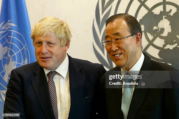 British Foreign Secretary Boris Johnson meets United Nations Secretary General Ban Ki-moon at United Nation building in New York, USA on July 22,...