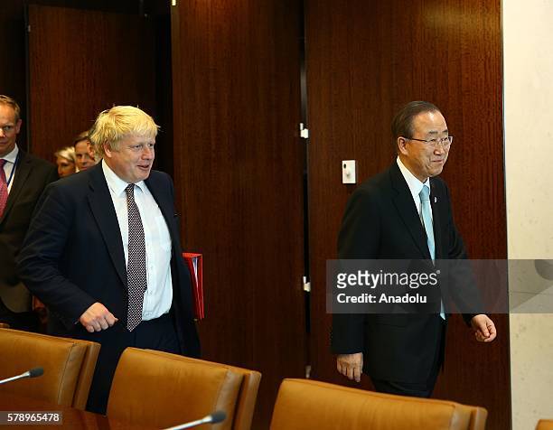 British Foreign Secretary Boris Johnson meets United Nations Secretary General Ban Ki-moon at United Nation building in New York, USA on July 22,...