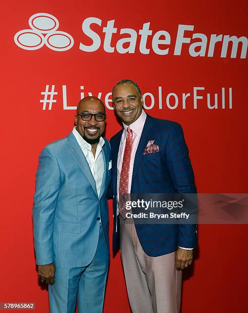 Radio personality Nephew Tommy and journalist and host Ed Gordon attend the State Farm Color Full Lives Art Gallery during the 2016 State Farm...