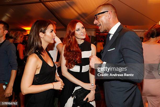 Sila Sahin, Andreas Rebbelmund and Barbara Meier attends the Breuninger after party during Platform Fashion July 2016 at Areal Boehler on July 22,...